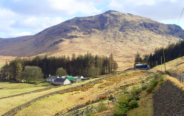 Craigdarroch with Craigbraneoh Hill and Stayemera rock face to the right
